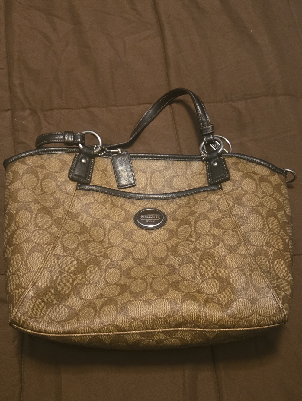 Coach Tan and Dark Brown Signature Canvas Tote